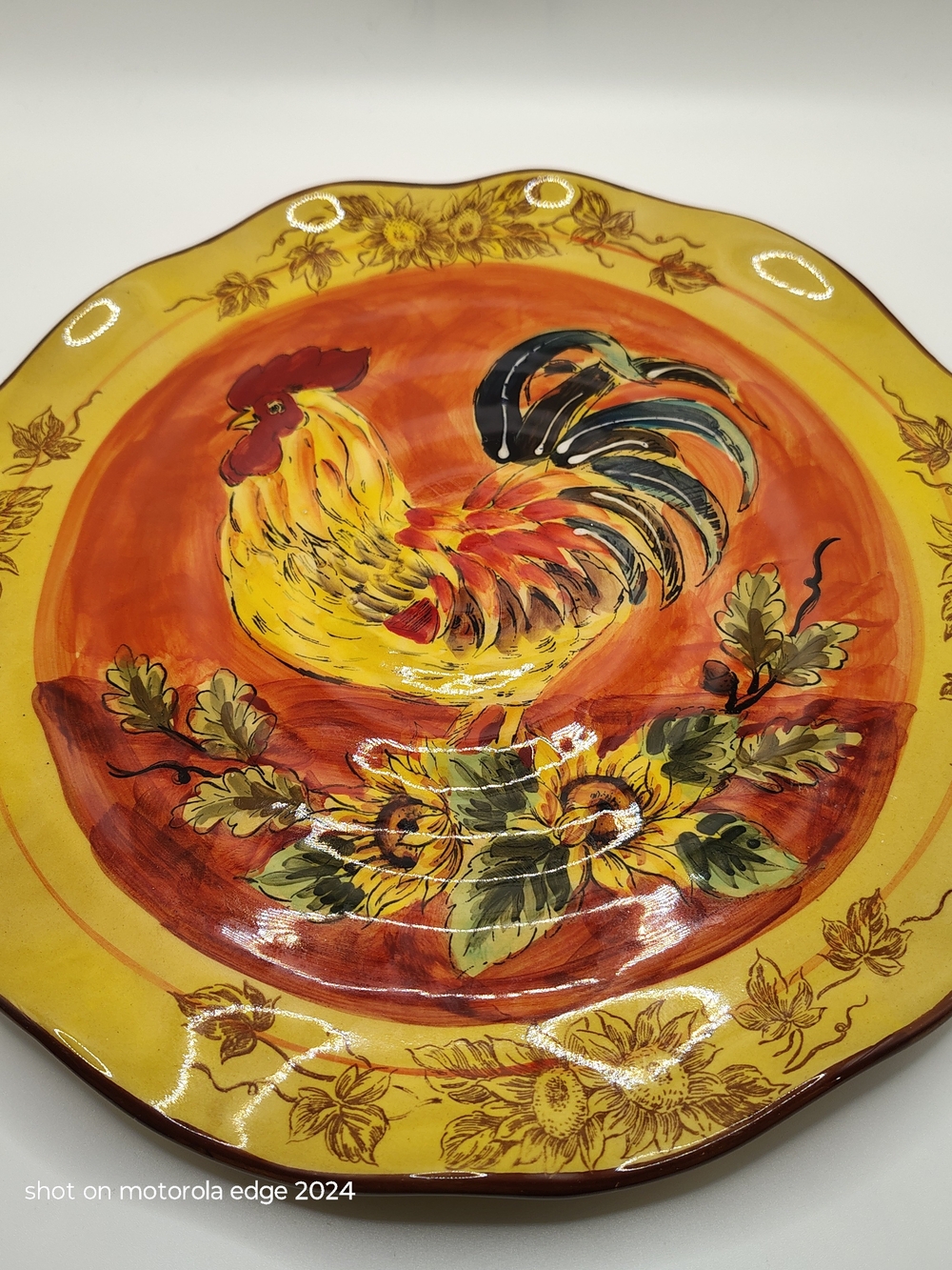 Maxcera Orange Rooster Dinner Plates Sunflowers Set of 4 (3+1 Flaw Deal)